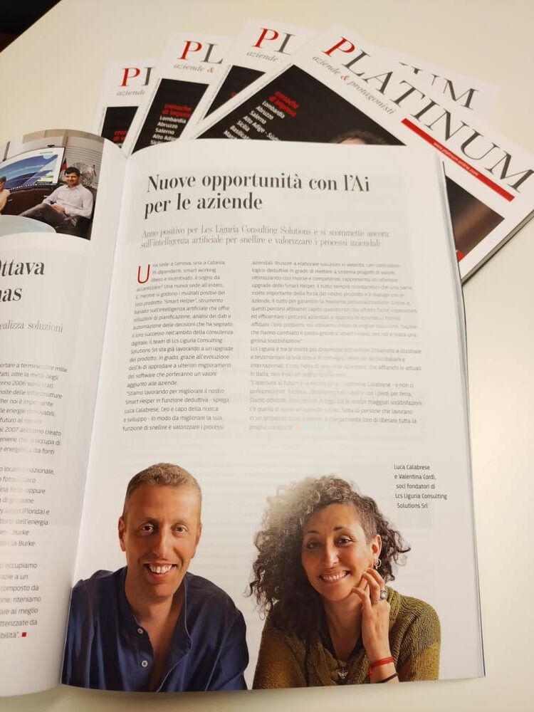 Articolo della rivista Platinum che raffigura i due CEO di LCS Liguria Consulting Solutions